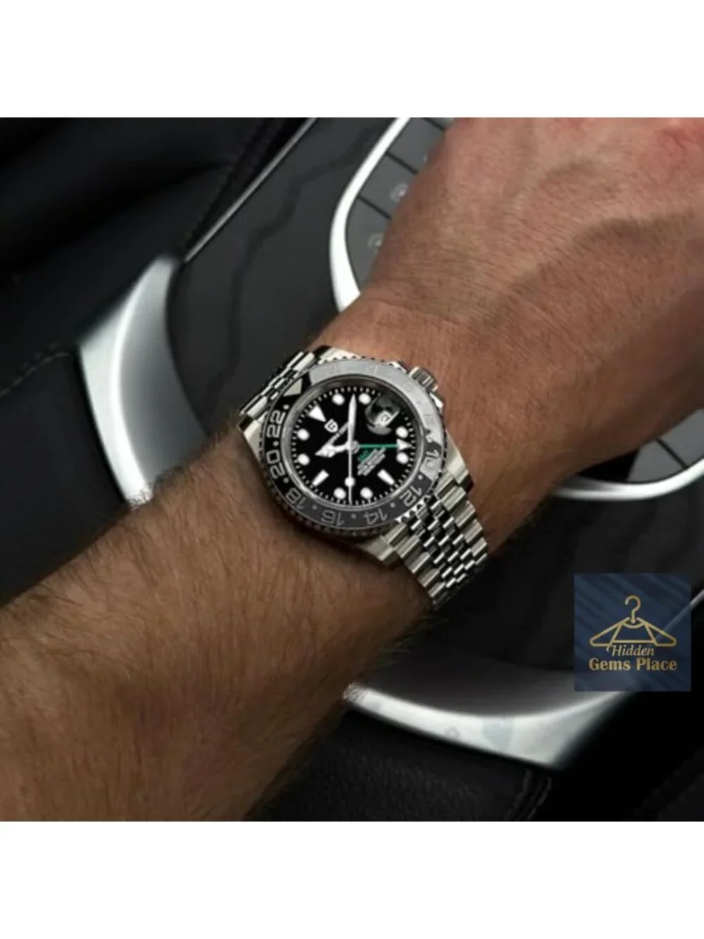 Men's Automatic GMT Watch Stainless Steel Sapphire 100M Waterproof Mechanical